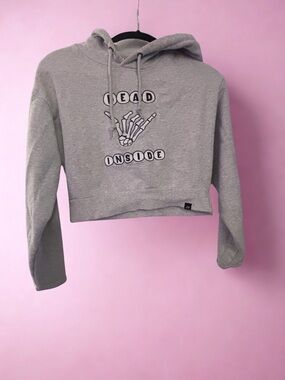 JV by Jac Vanek Dead Inside Crop Hoodie Grey Skeleton Graphic Size M